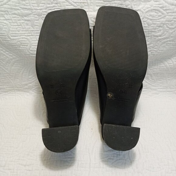Satinato Sandals Open Black Leather Heeled Toe Slip-On Womens Size 35 EUR 36 - Picture 8 of 9